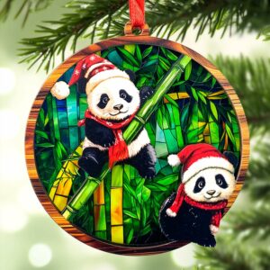 Panda Christmas Ornament Wood & Acrylic Panda Bear Decor for Lovers Laser-Cut for Tree Festive Gifts
