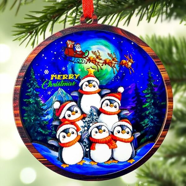 Penguin Wood & Acrylic Ornament for Penguin Lovers Laser-cut Christmas Tree Ornament Festive Gift